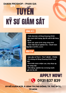 Daikin proshop – phan gia tuyển dụng kỹ sư giám sát – shop drawing điều hòa không khí (hvac)