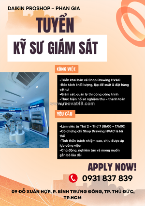 Daikin proshop – phan gia tuyển dụng kỹ sư giám sát – shop drawing điều hòa không khí (hvac)