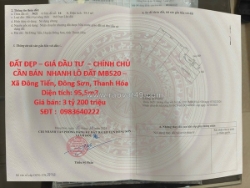 Đất đẹp – giá đầu tư  – chính chủ cần bán  nhanh lô đất mb520 – xã đông tiến,