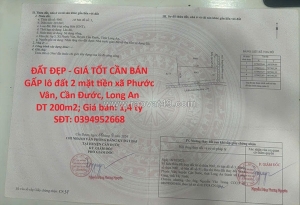 Đất đẹp - giá tốt cần bán gấp lô đất 2 mặt tiền xã phước vân, cần đước, long an