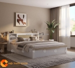 Giường ngủ gỗ công nghiệp có kệ trang trí tối ưu lưu trữ