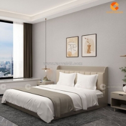Giường ngủ gỗ công nghiệp có nệm bọc đầu giường