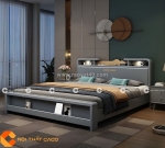Giường ngủ gỗ sồi tự nhiên kết hợp kệ đầu giường tiện lợi