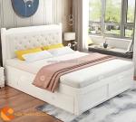 Giường ngủ gỗ tự nhiên bọc đầu nệm sơn trắng hiện đại