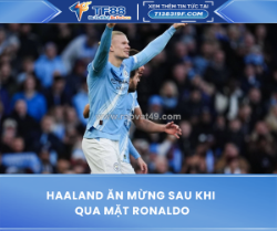 Haaland ăn mừng sau khi qua mặt ronaldo