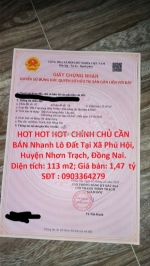 Hot hot hot- chính chủ cần bán nhanh lô đất tại xã phú hội, huyện nhơn trạch,