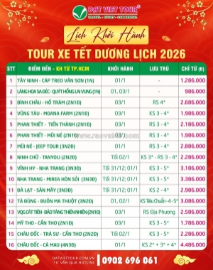Lịch khởi hành tour tết 2026 - tour xe