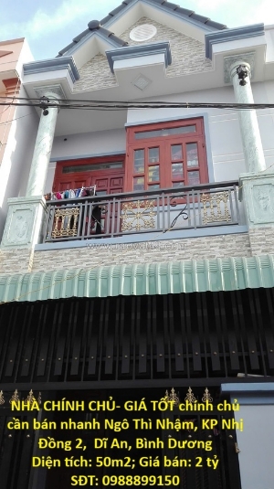 Nhà chính chủ- giá tốt chính chủ cần bán nhanh ngô thì nhậm, kp nhị đồng 2,  dĩ