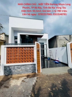 Nhà chính chủ - mặt tiền đường nhựa long phước, tp bà rịa, tỉnh bà rịa vũng tàu
