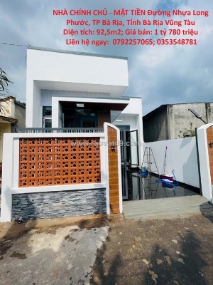 Nhà chính chủ - mặt tiền đường nhựa long phước, tp bà rịa, tỉnh bà rịa vũng tàu