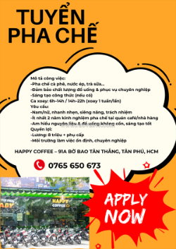 Tân phú – tuyển pha chế có kinh nghiệm