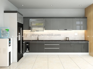 Tủ bếp acrylic chữ l bóng đẹp, chống trầy giá xưởng
