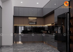 Tủ bếp gỗ công nghiệp chữ l phủ acrylic bền đẹp