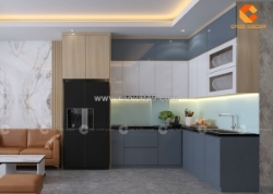 Tủ bếp gỗ công nghiệp chữ l thiết kế hiện đại