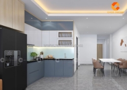 Tủ bếp gỗ công nghiệp chữ l thiết kế hiện đại