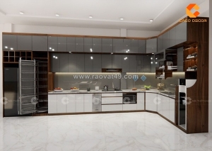 Tủ bếp gỗ công nghiệp chữ l tối ưu không gian