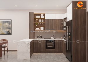 Tủ bếp gỗ công nghiệp chữ u hiện đại sang trọng