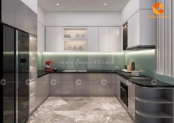 Tủ bếp gỗ công nghiệp chữ u phủ acrylic cao cấp hiện đại