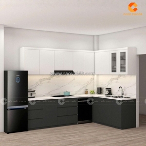 Tủ bếp gỗ công nghiệp mdf chữ l hiện đại tiện nghi