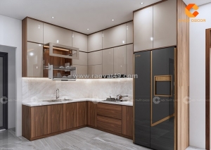 Tủ bếp gỗ công nghiệp mdf chữ l phủ acrylic bóng đẹp