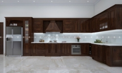 Tủ bếp gỗ sồi phủ sơn thiết kế tối ưu cho căn bếp