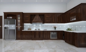 Tủ bếp gỗ sồi phủ sơn thiết kế tối ưu cho căn bếp