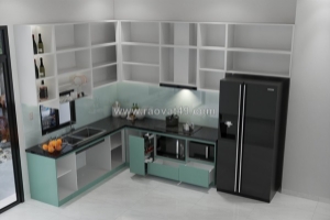 Tủ bếp nhựa picomat phủ acrylic màu xanh