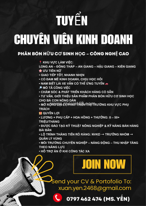 Tuyển dụng chuyên viên kinh doanh phân bón hữu cơ sinh học – công nghệ cao