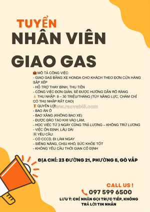 Tuyển gấp nhân viên giao gas – đi làm ngay
