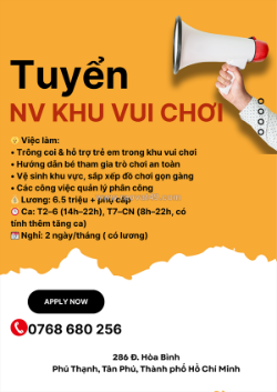 Tuyển nhân viên khu vui chơi – tân phú