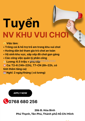 Tuyển nhân viên khu vui chơi – tân phú