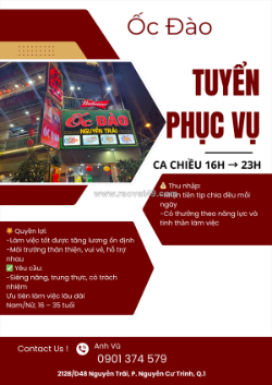 Tuyển nhân viên phục vụ – ca chiều 16h → 23h