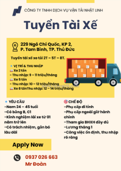 Tuyển tài xế xe tải (b, c1) (2t – 5t – 8t.)- đi làm ngay