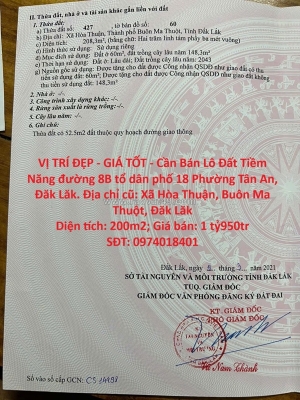 Vị trí đẹp - giá tốt - cần bán lô đất tiềm năng đường 8b tổ dân phố  phường
