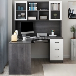 Bàn làm việc gỗ mdf tích hợp hợp hộc kéo và kệ trưng bày