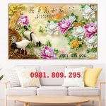 Tranh mẫu đơn 3d-tranh gạch phòng khách