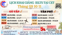 Lịch học ielts tại cet năm 2025 tại tân phú yeah