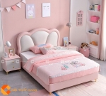 Giường ngủ trẻ em bọc da màu hồng phối trắng xinh xắn