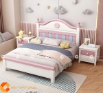 Giường ngủ trẻ em màu hồng phối trắng dễ thương