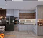 Tủ bếp gỗ công nghiệp lõi xanh.