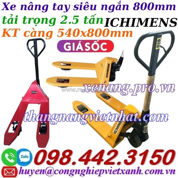 Xe nâng tay siêu ngắn 800mm xt540-800-2.5t ichimens