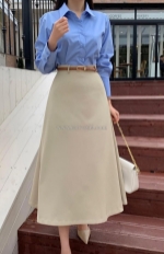 10+ cách phối chân váy công sở dài qua gối dáng a chuẩn thanh lịch