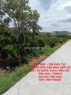 Đất đẹp – giá đầu tư - chính chủ cần bán gấp lô đất xã eapal, eakar, đắk lắk.
