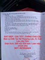 Đất đẹp - giá tốt - chính chủ bán lô đất tại xã thượng lộc, h. can lộc, hà tĩnh