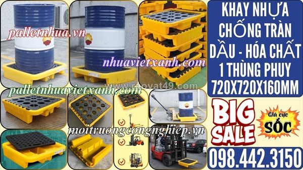 Pallet nhựa chống tràn 1 phuy 720x720x160mm