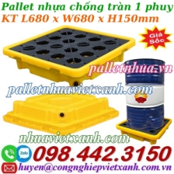 Pallet nhựa chống tràn dầu - hóa chất 1 phuy 680x680x150mm