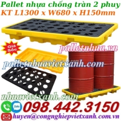 Pallet nhựa chống tràn dầu - hóa chất 2 phuy 1300x680x150mm
