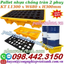 Pallet nhựa chống tràn dầu - hóa chất 2 phuy 1300x680x300mm