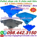 Pallet nhựa cốc 9 chân mặt liền 1200x1000x140mm