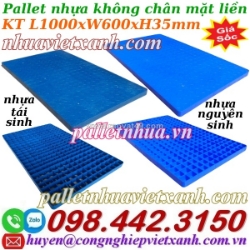 Pallet nhựa lót sàn không chân 1000x600x35mm - mặt liền - xanh dương